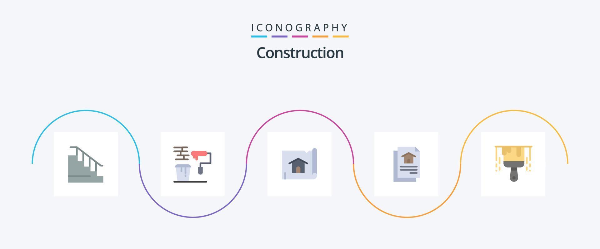 Construction Flat 5 Icon Pack Including construction. house. tools. document. house vector