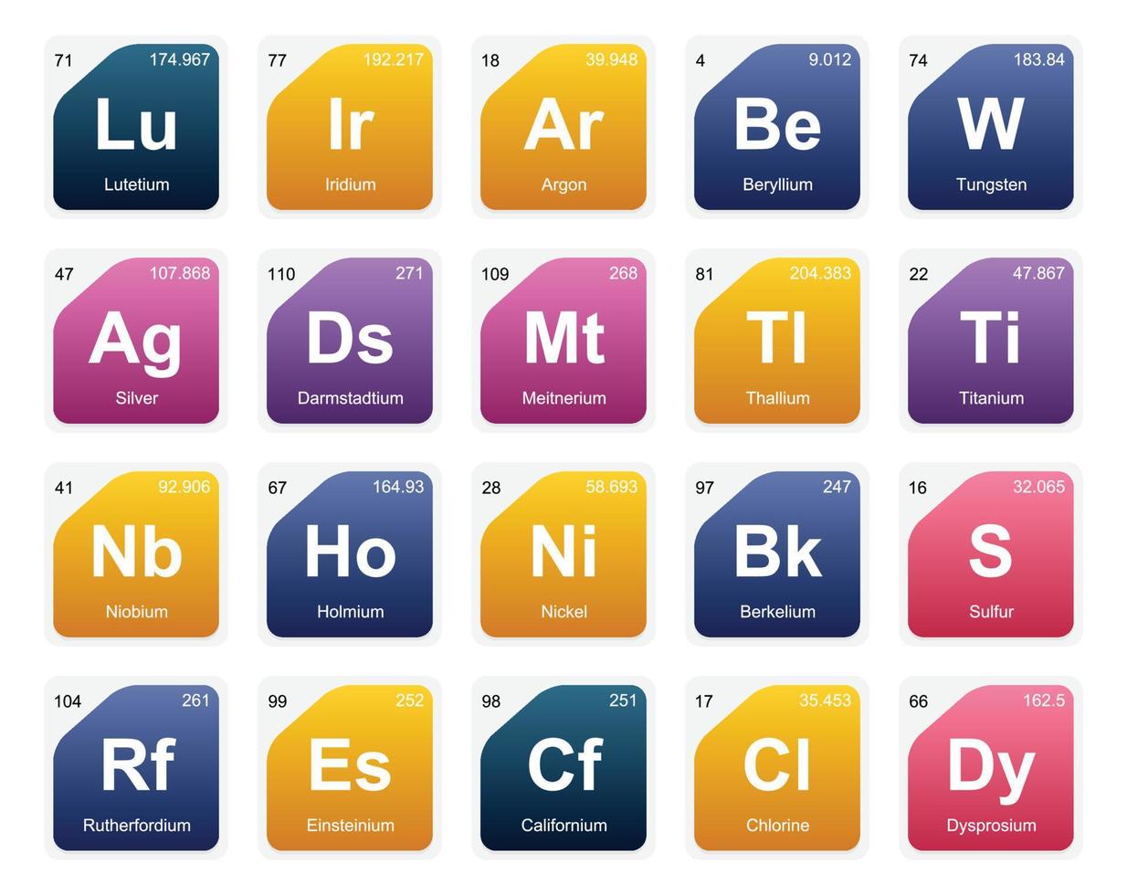 20 Preiodic table of the elements Icon Pack Design vector