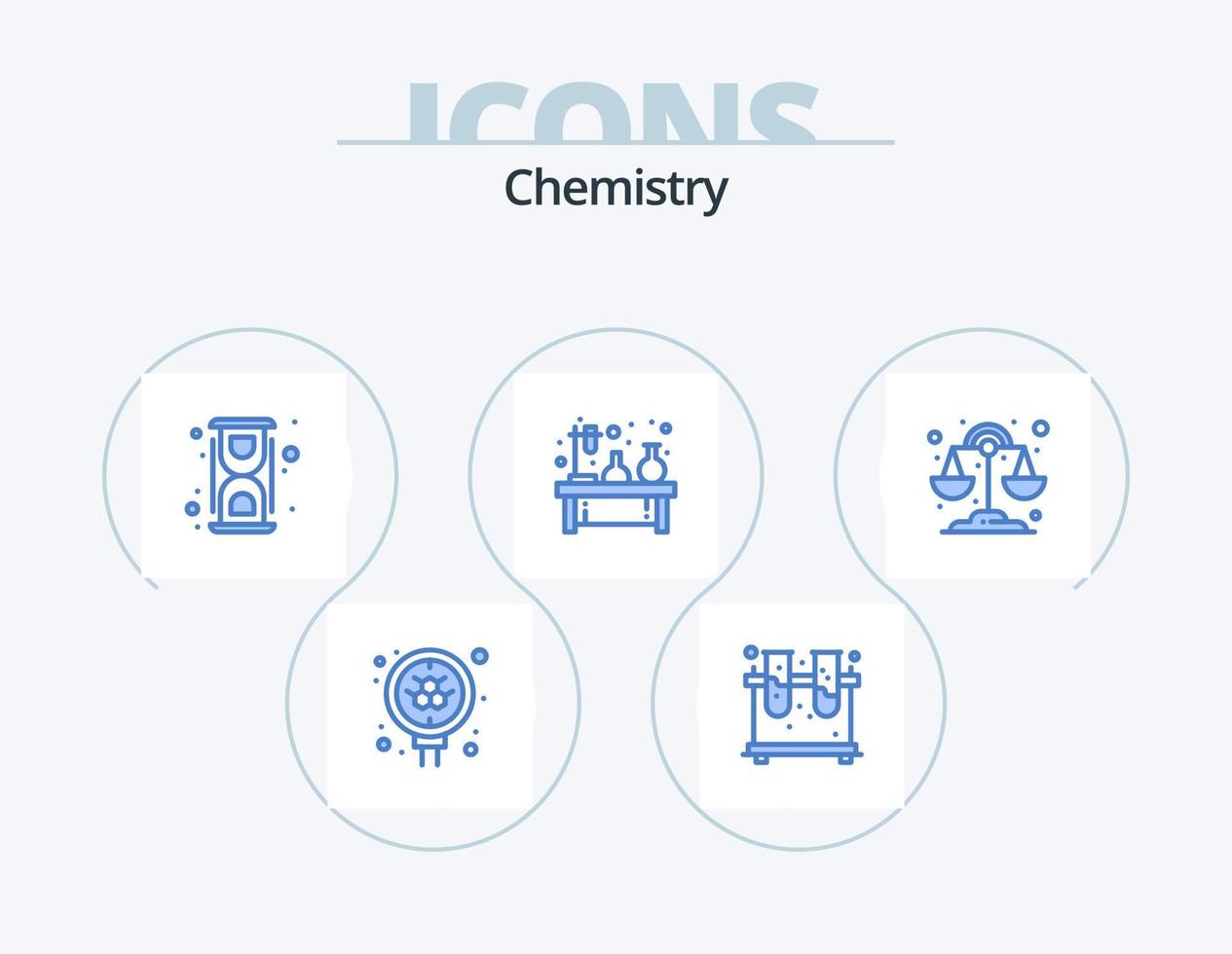 Chemistry Blue Icon Pack 5 Icon Design. lamp. flask. chemical. experiment. process vector