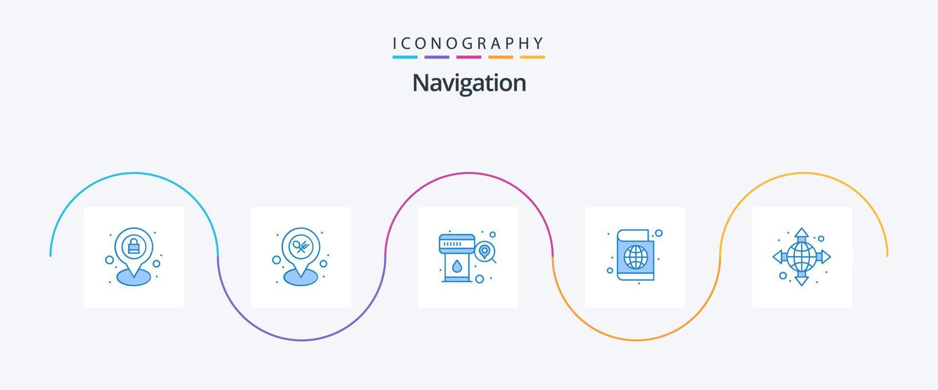 Navigation Blue 5 Icon Pack Including navigation. direction. gas. travel. passport vector