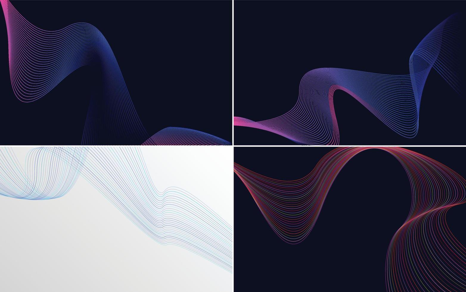 conjunto de 4 líneas de ondas abstractas de fondo de patrón de onda geométrica vector