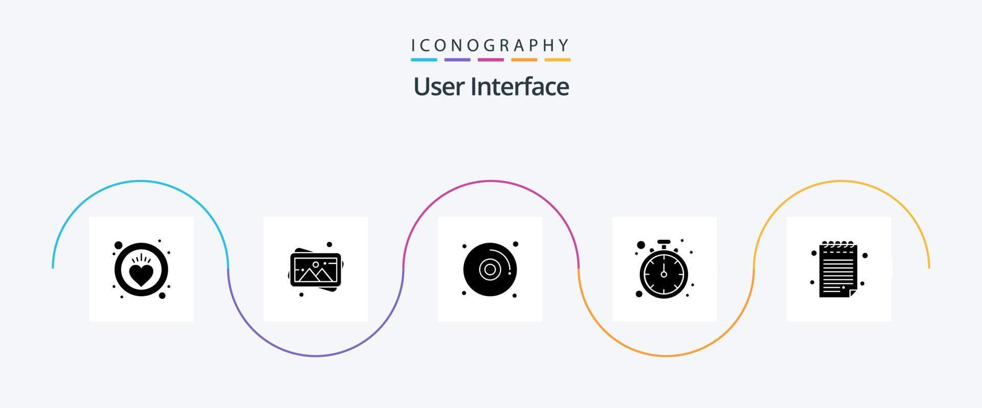 User Interface Glyph 5 Icon Pack Including . pad icon. disk. note. timer vector