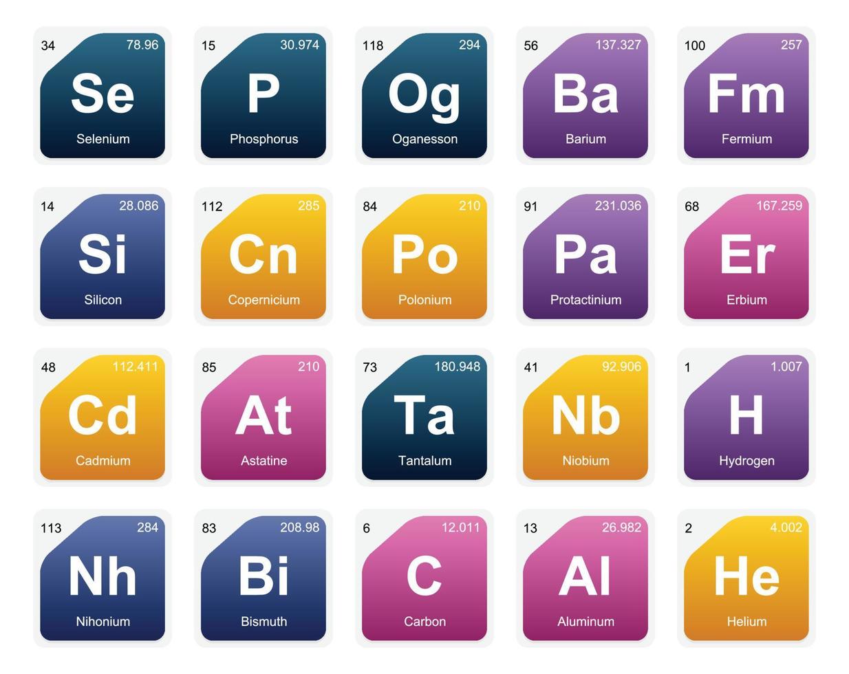 20 Preiodic table of the elements Icon Pack Design vector