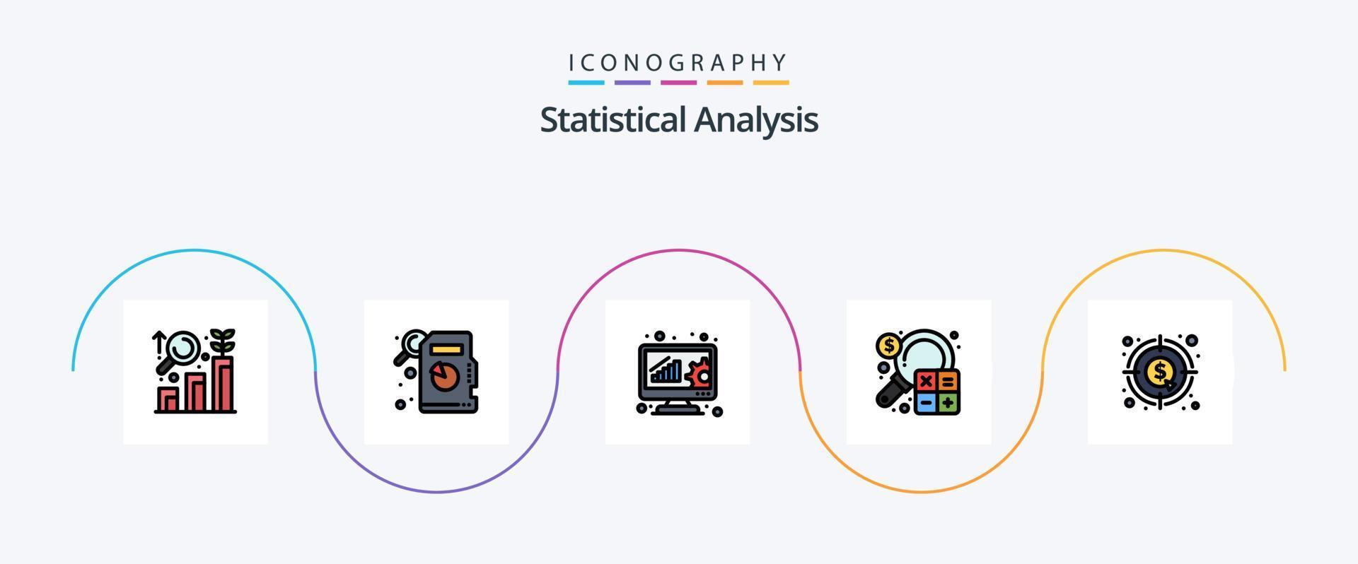 Statistical Analysis Line Filled Flat 5 Icon Pack Including dollar. analysis. data management. marketing. business vector
