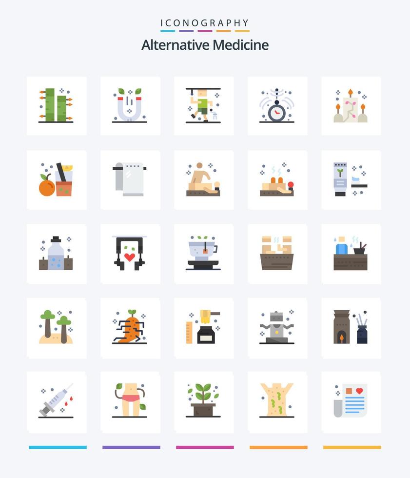 Creative Alternative Medicine 25 Flat icon pack  Such As illumination. medical. accident. hypnosis. clock vector