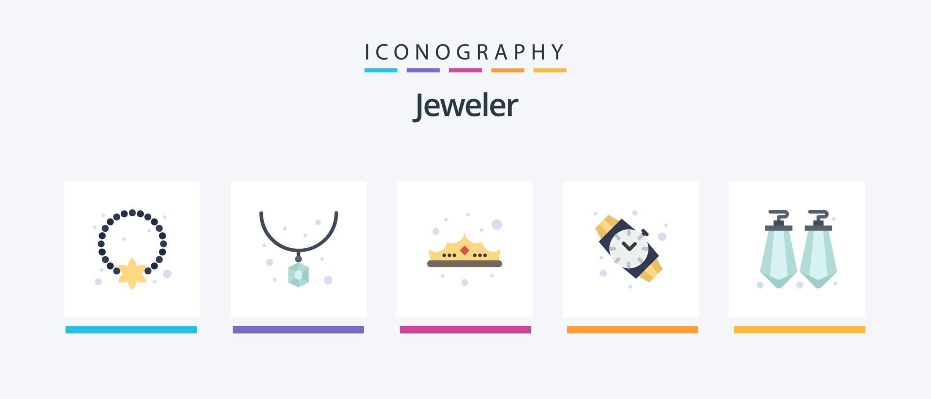 Jewellery Flat 5 Icon Pack Including earrings. watch. necklace. hand watch. jewelry. Creative Icons Design vector