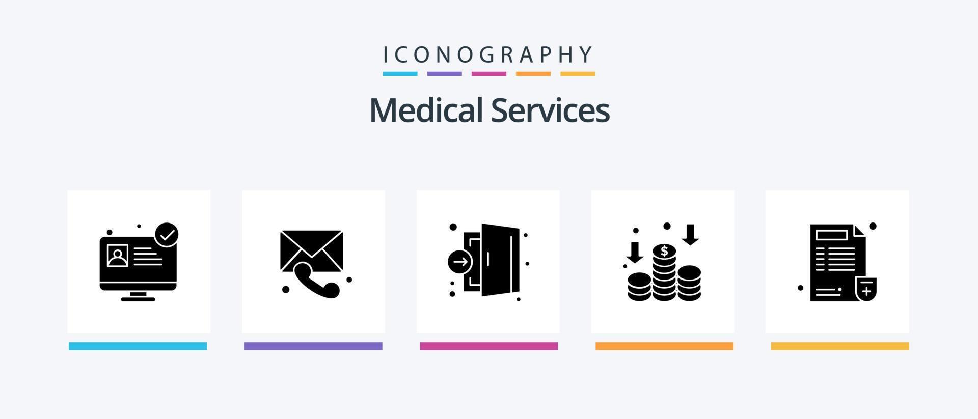 Medical Services Glyph 5 Icon Pack Including medical. doctor. emergency. money. finance. Creative Icons Design vector