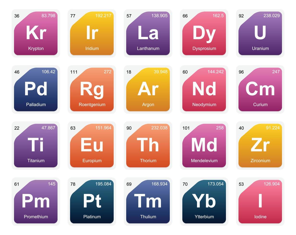 20 Preiodic table of the elements Icon Pack Design vector
