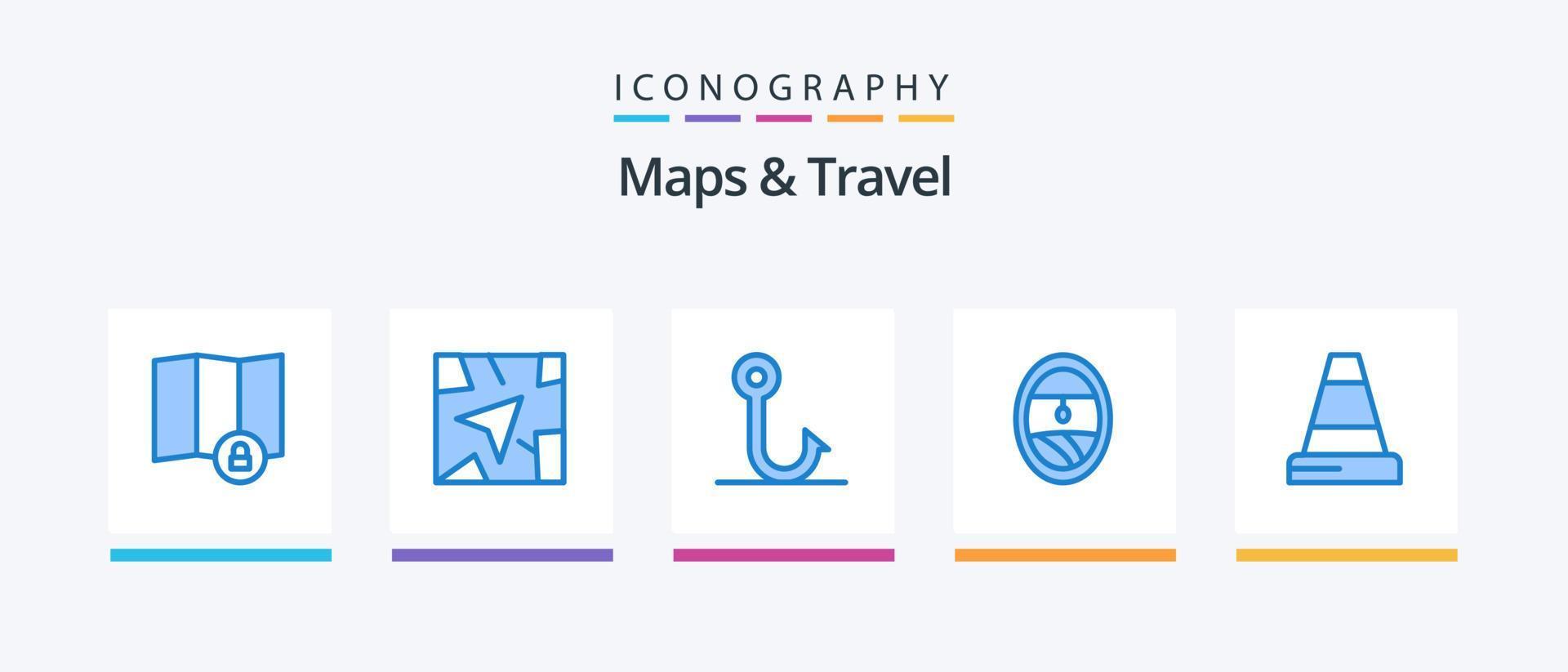 mapas y paquete de iconos de viaje azul 5 que incluye. gancho. tráfico. cono. diseño de iconos creativos vector