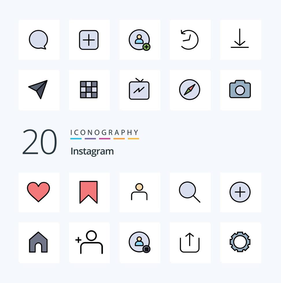 paquete de iconos de color lleno de línea de 20 instagram como conjuntos de instagram de etiqueta de búsqueda de twitter vector