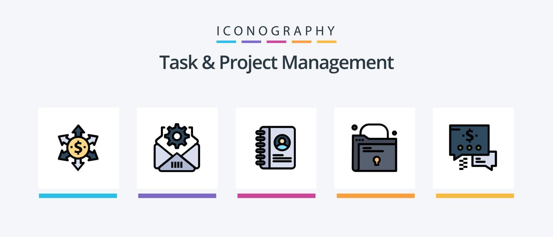 la línea de gestión de tareas y proyectos llenó el paquete de 5 iconos, incluido el reloj. reloj . usuario. nube creativa. diseño de iconos creativos vector