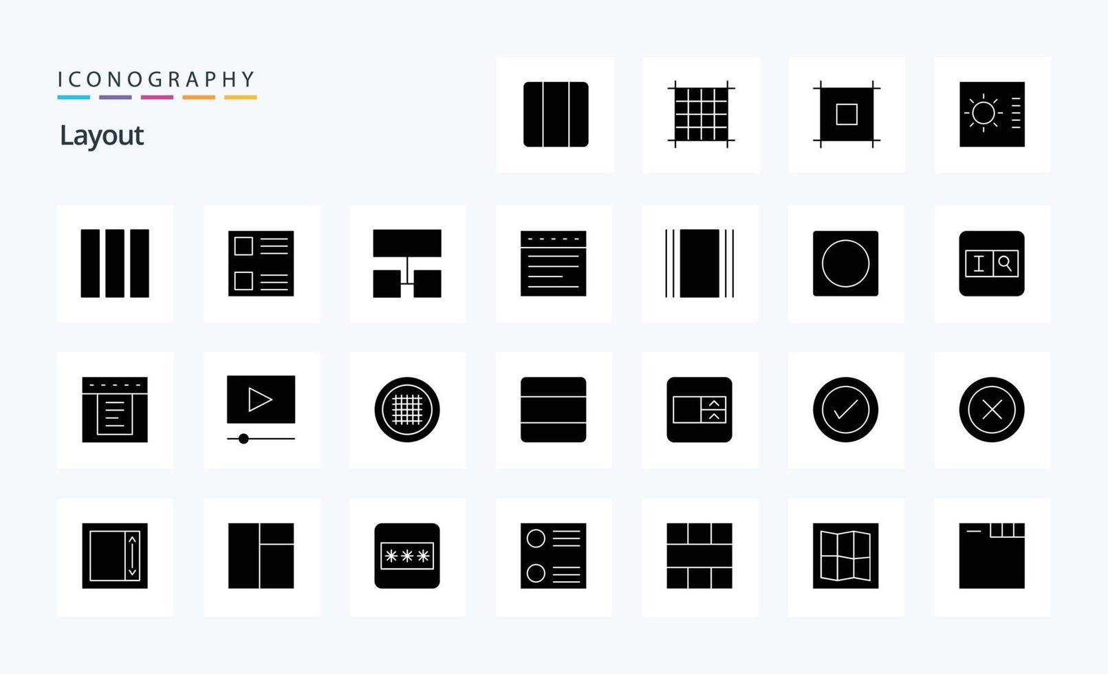 25 Layout Solid Glyph icon pack vector