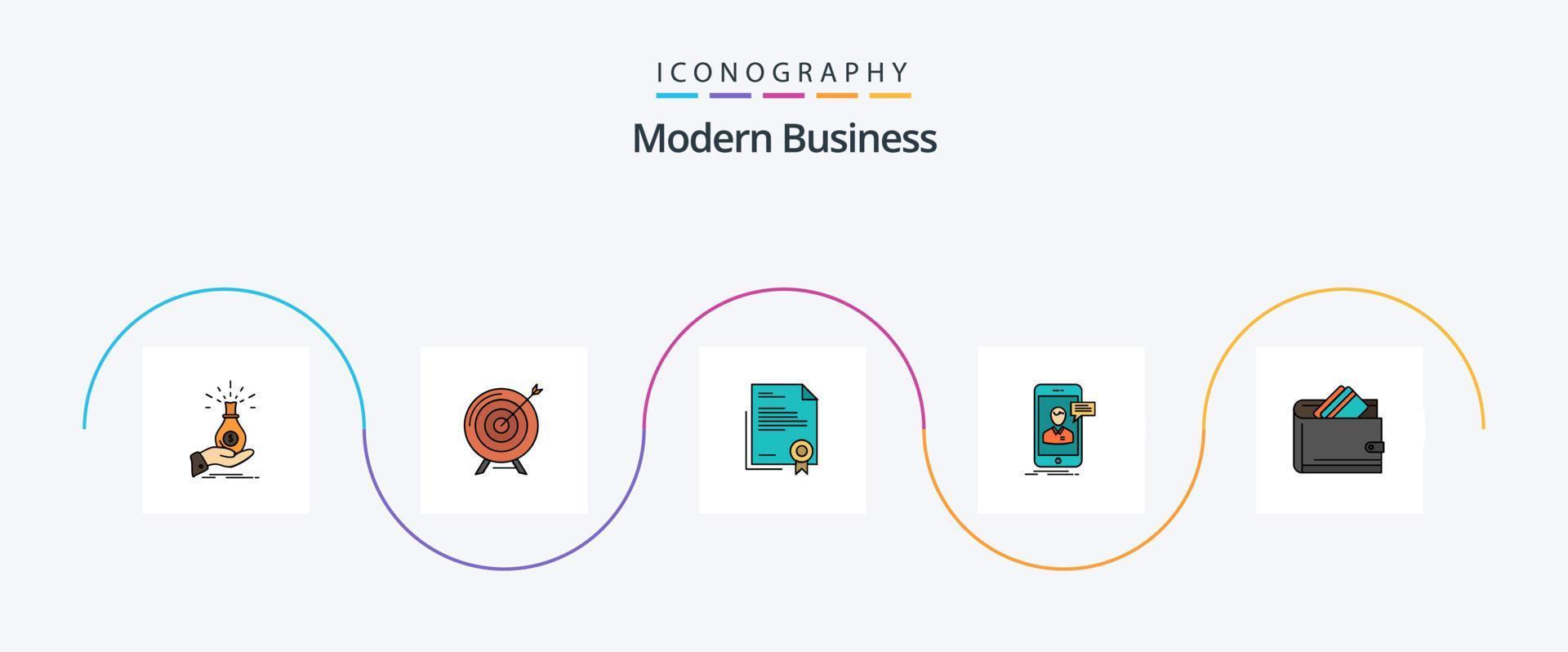 Modern Business Line Filled Flat 5 Icon Pack Including diploma. certificate. target. success. goal vector