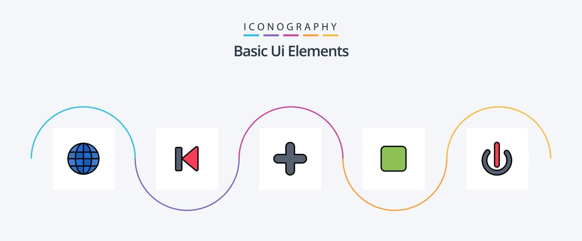 Basic Ui Elements Line Filled Flat 5 Icon Pack Including off. unchecked. start. check box. sign vector