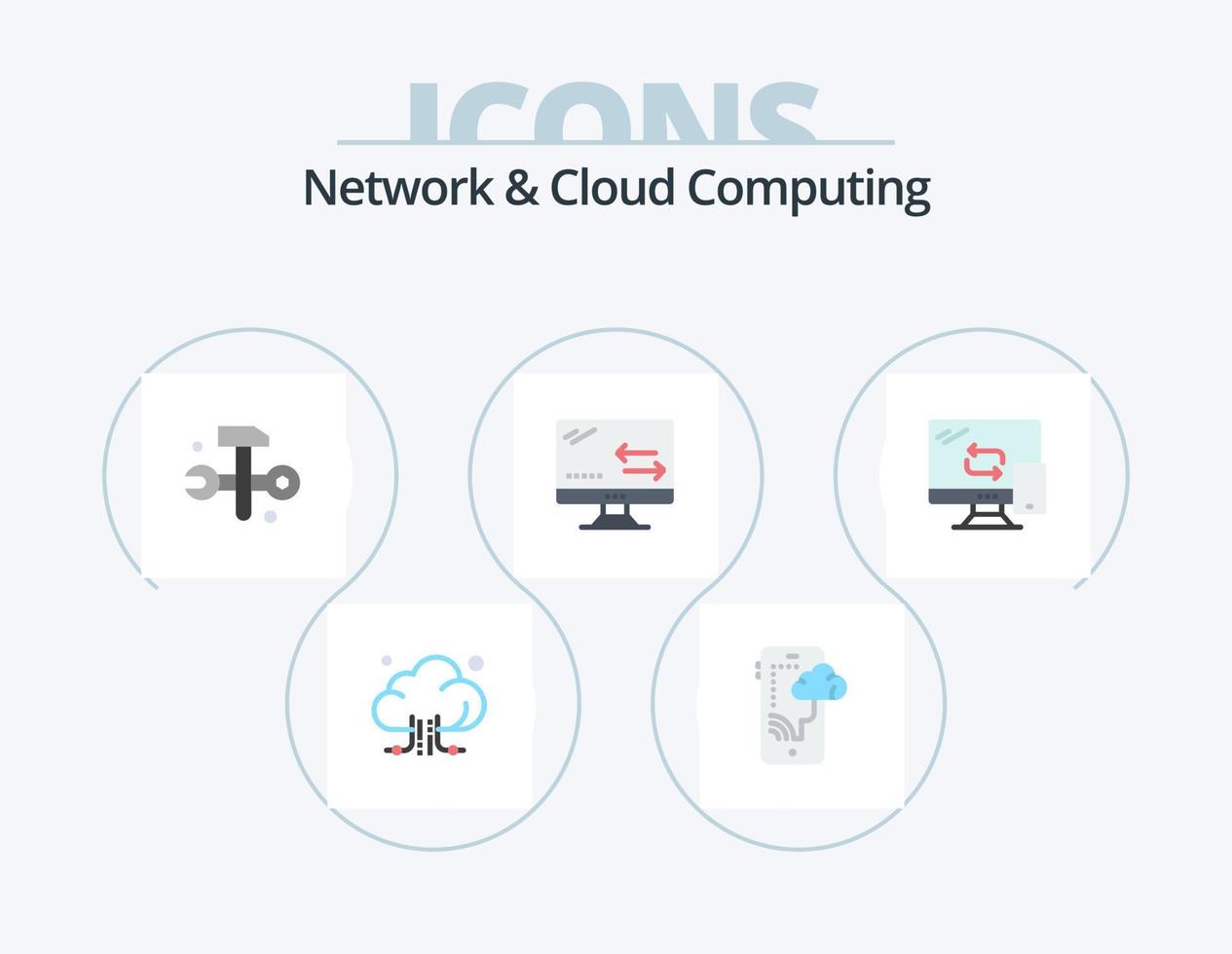 Network And Cloud Computing Flat Icon Pack 5 Icon Design. mobile. technology. computing. arrows. cloud vector
