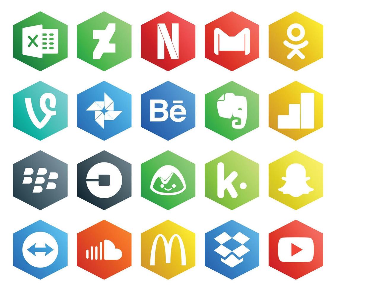 20 Social Media Icon Pack Including kik driver photo car blackberry vector