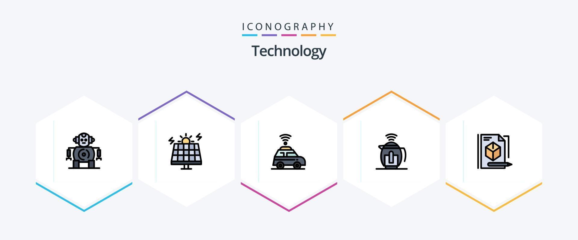 Technology 25 FilledLine icon pack including technology. box. location. file. service vector
