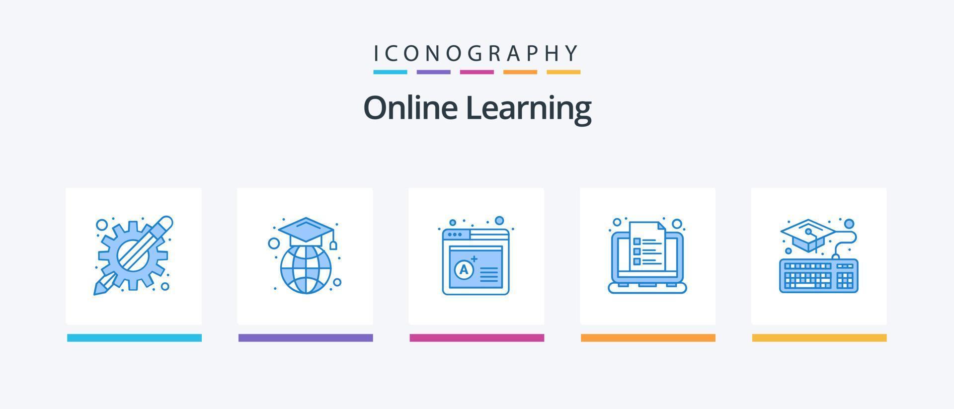 Online Learning Blue 5 Icon Pack Including education. note. grade. learning. course. Creative Icons Design vector