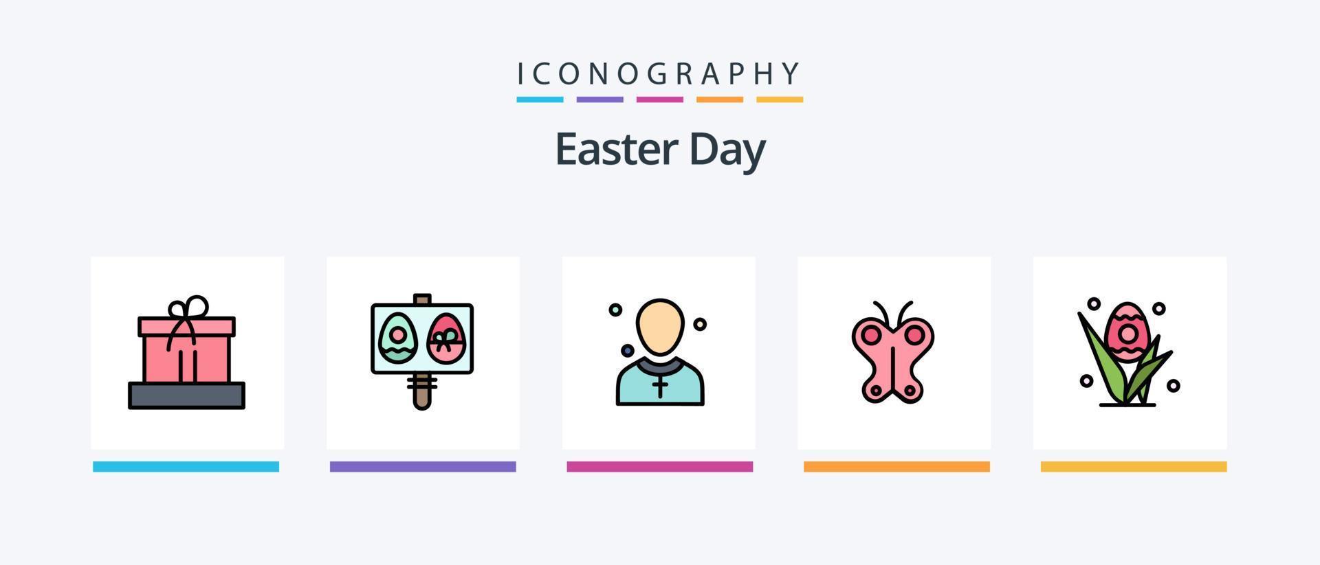 la línea de pascua llenó el paquete de 5 íconos que incluye el carrito. planta. junta. flor. decoración. diseño de iconos creativos vector