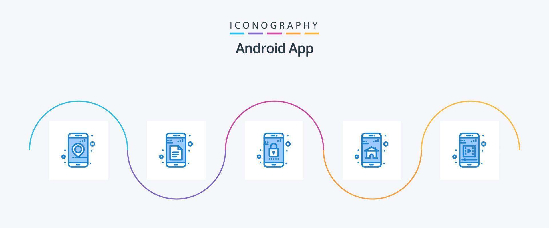 paquete de iconos azul 5 de la aplicación Android que incluye medios móviles. aplicación movil. aplicación elegante. aplicación vector