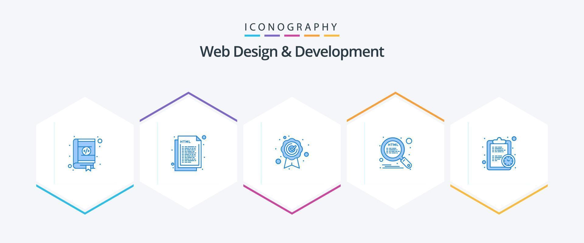 Web Design And Development 25 Blue icon pack including clock. search. web. optimization. quality vector