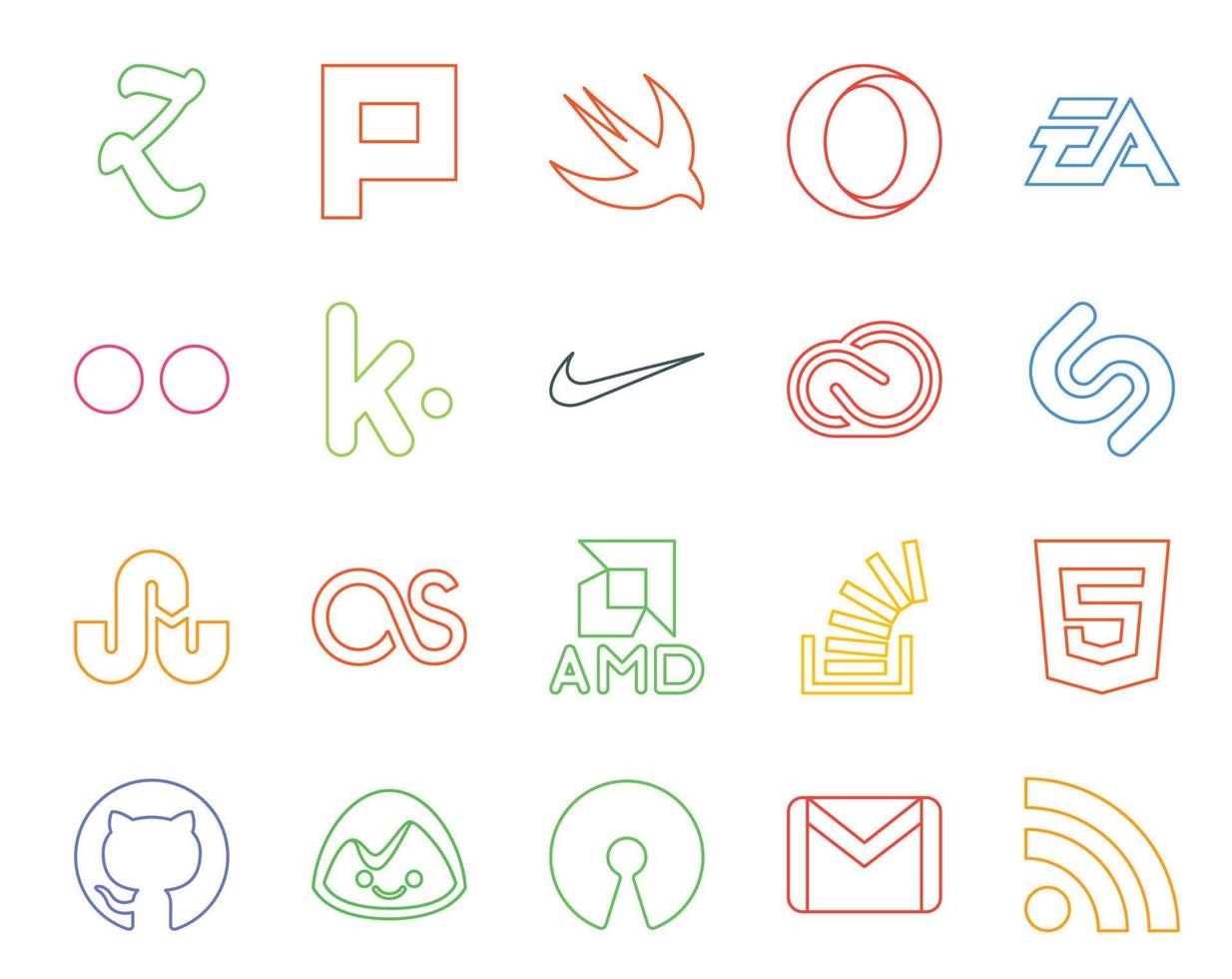 20 Social Media Icon Pack Including stockoverflow lastfm kik stumbleupon adobe vector