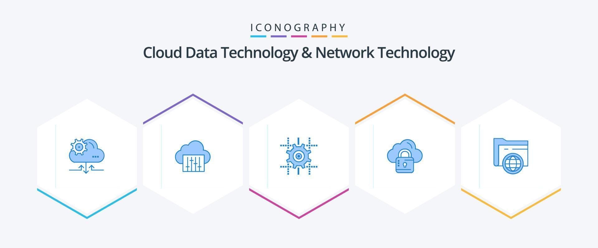 Cloud Data Technology And Network Technology 25 Blue icon pack including storage. loucked. setting . louck . cloud vector