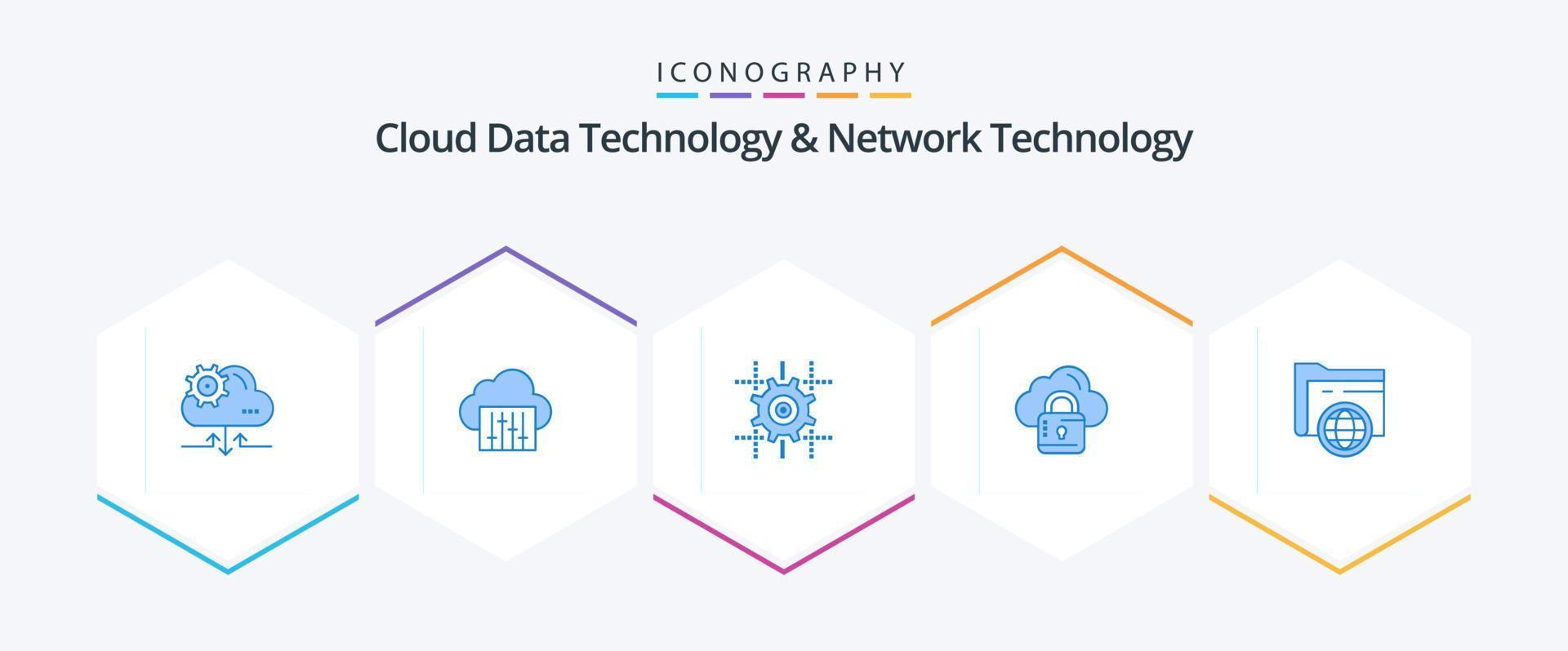 Cloud Data Technology And Network Technology 25 Blue icon pack including storage. loucked. setting . louck . cloud vector