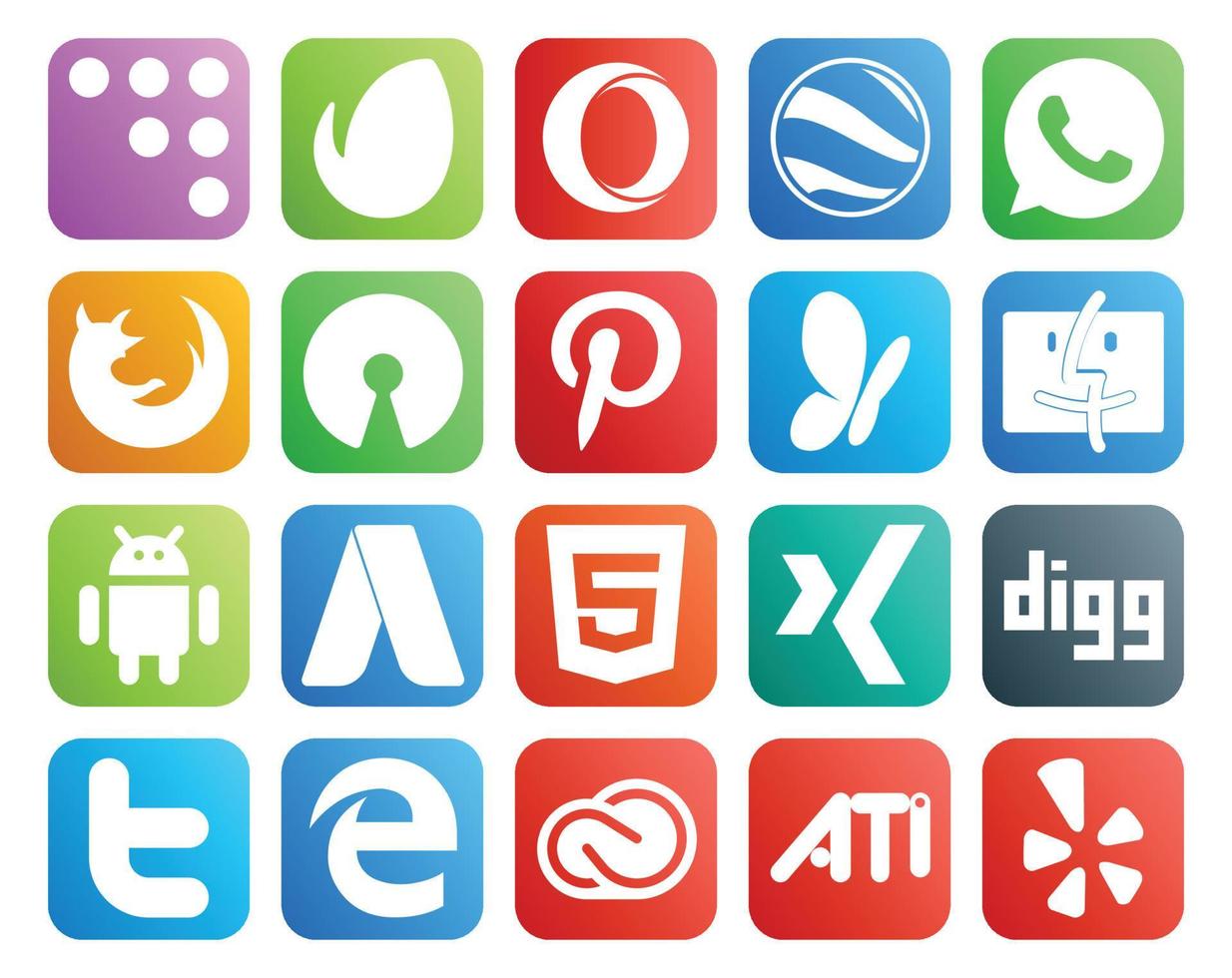 Paquete de 20 íconos de redes sociales que incluye tweet digg pinterest xing adwords vector