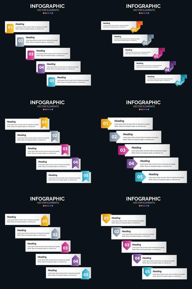 Vector 6 Infographics Pack Presentation slide template 5 Steps cycle diagrams and timelines
