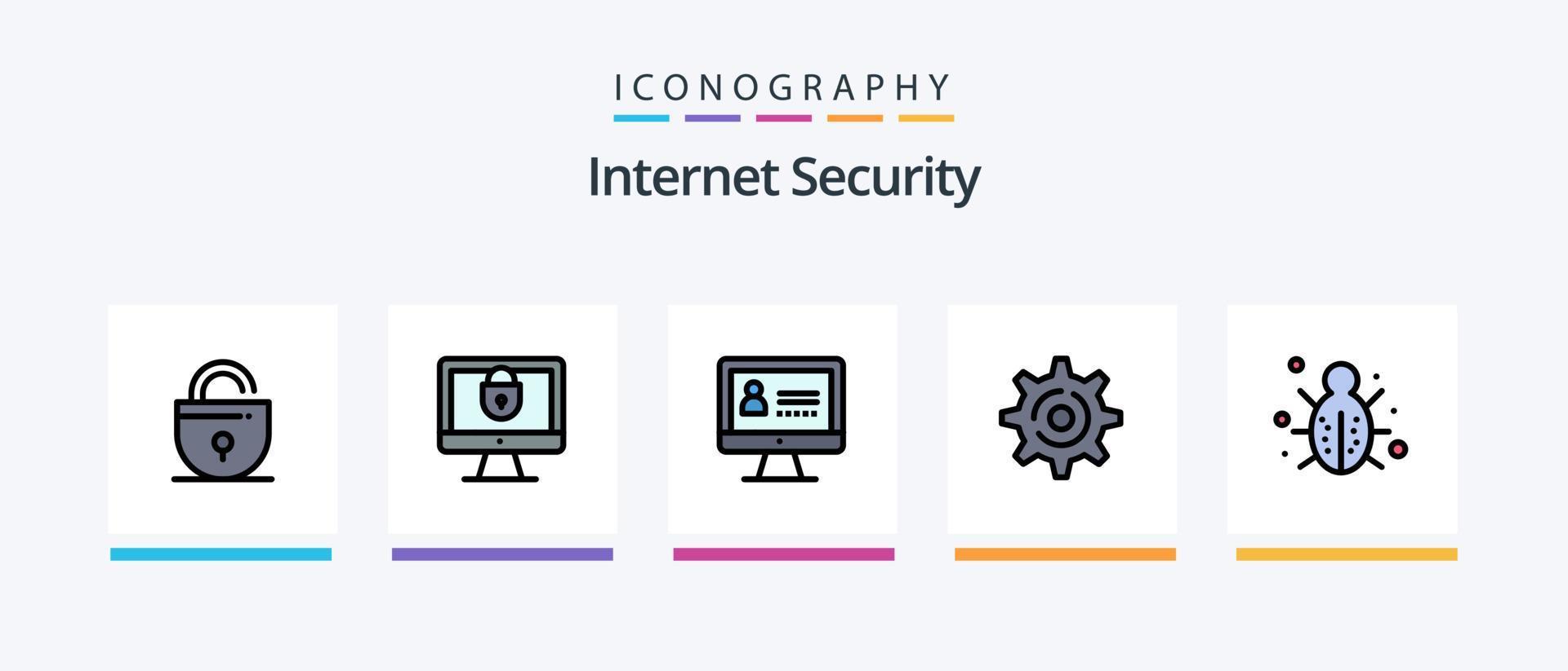 la línea de seguridad de Internet llenó un paquete de 5 íconos que incluye . Internet. cerrar con llave. Internet. diseño de iconos creativos vector