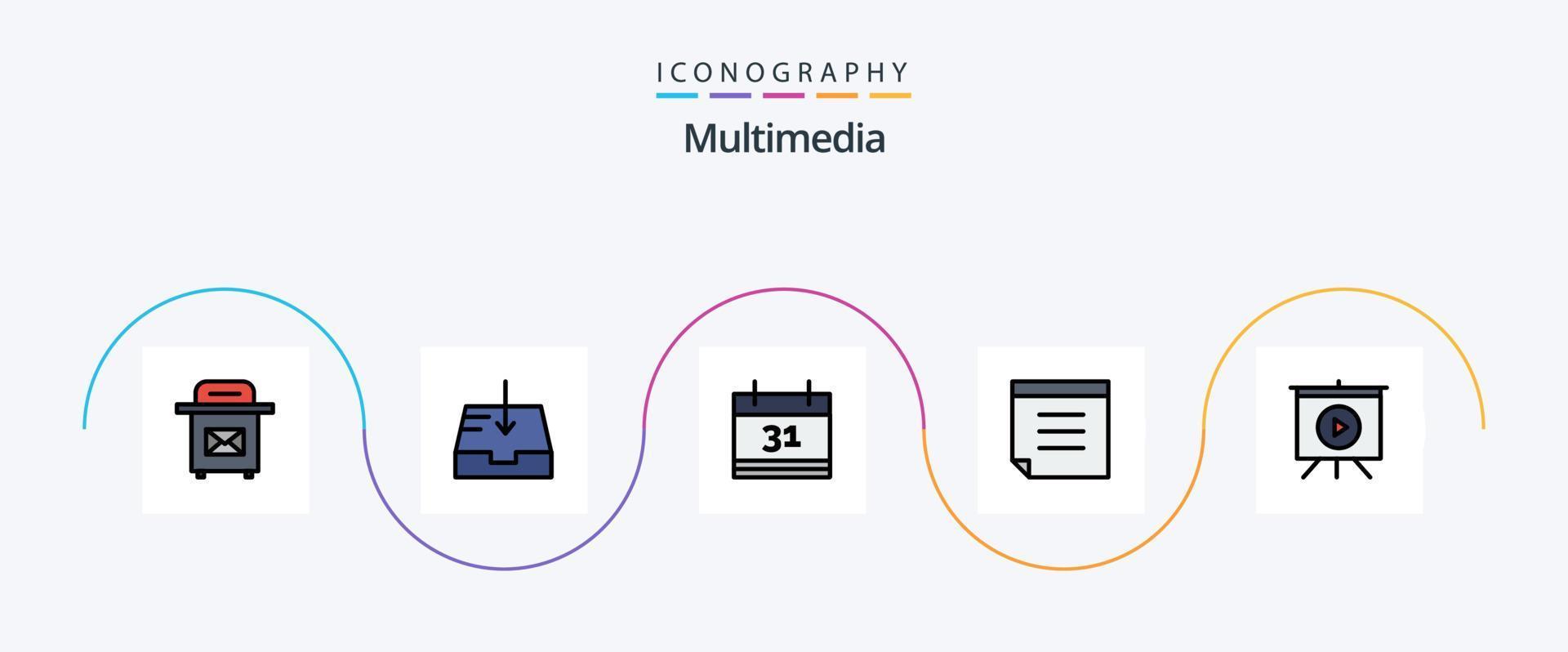 Multimedia Line Filled Flat 5 Icon Pack Including . event. presentation vector