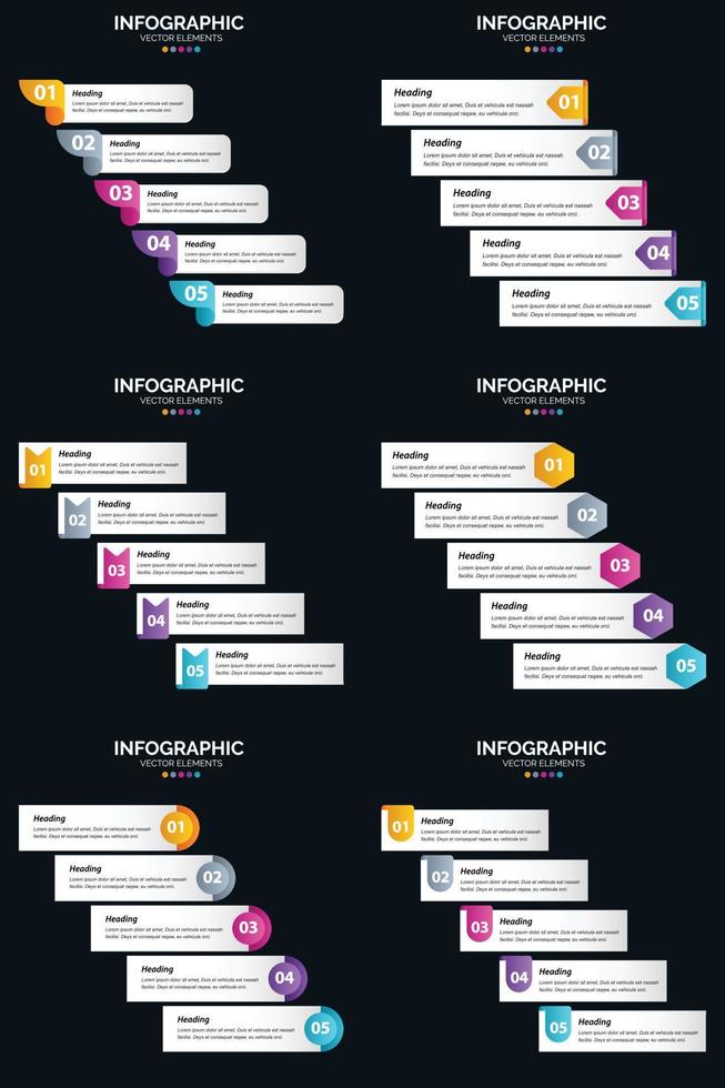 Vector 6 Infographics Pack Presentation slide template 5 Steps cycle diagrams and timelines