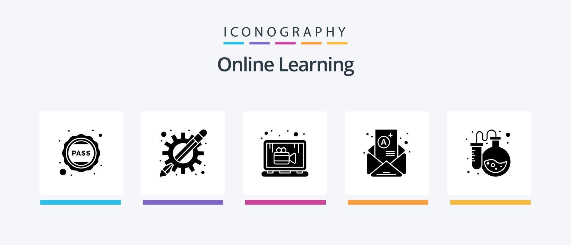 Online Learning Glyph 5 Icon Pack Including flask. newsletter. learning apps. mail. lesson. Creative Icons Design vector