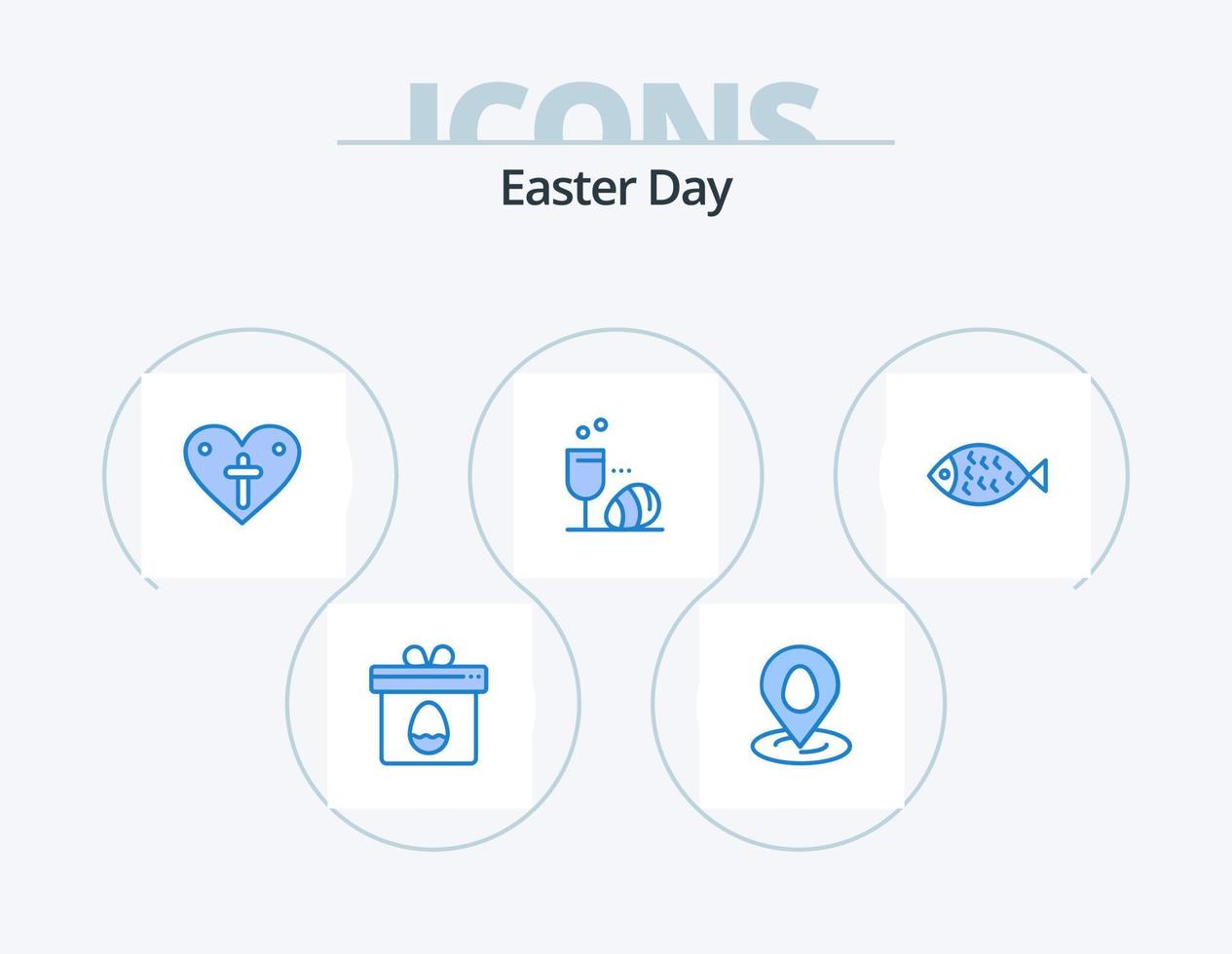 Easter Blue Icon Pack 5 Icon Design. food. drink. heart. easter. glass vector