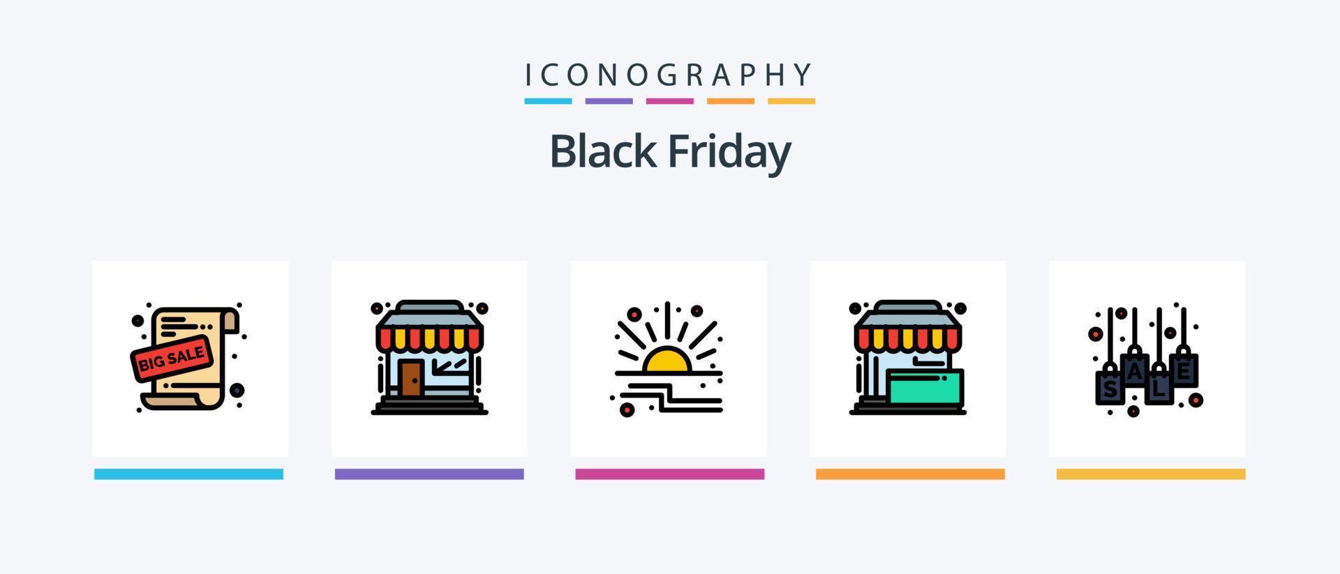 Black Friday Line Filled 5 Icon Pack Including bag. sale advertisement. sale. promotional offer. sale. Creative Icons Design vector