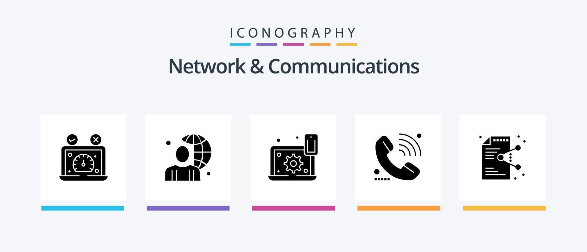 Network And Communications Glyph 5 Icon Pack Including elearning. call. male. cogwheel. preference. Creative Icons Design vector