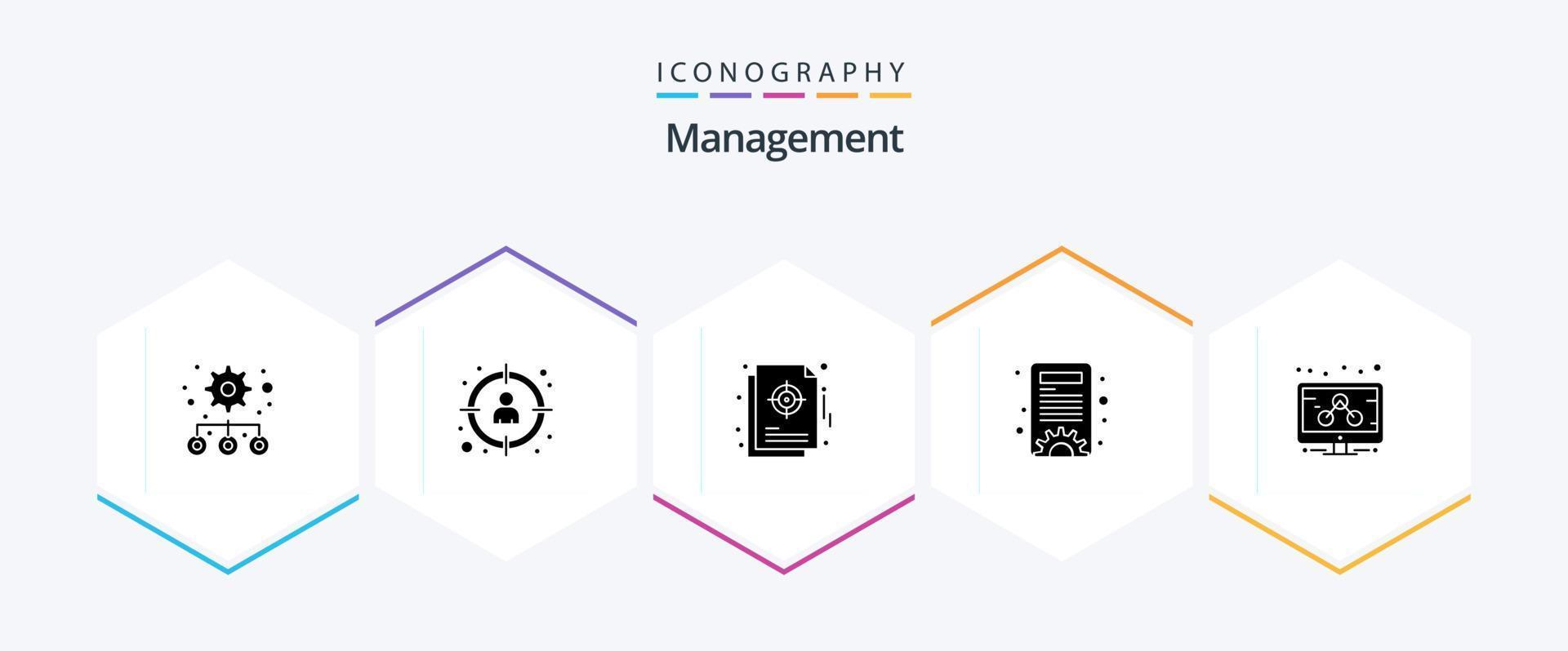 Management 25 Glyph icon pack including management. settings. chart. options. target vector