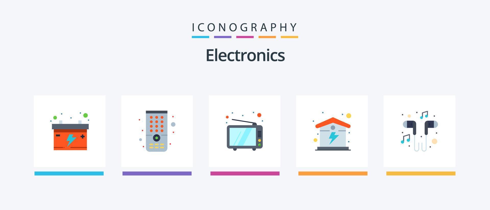 paquete de iconos de 5 planos de electrónica que incluye teléfono inteligente. auriculares. televisor. manos libres. casa. diseño de iconos creativos vector