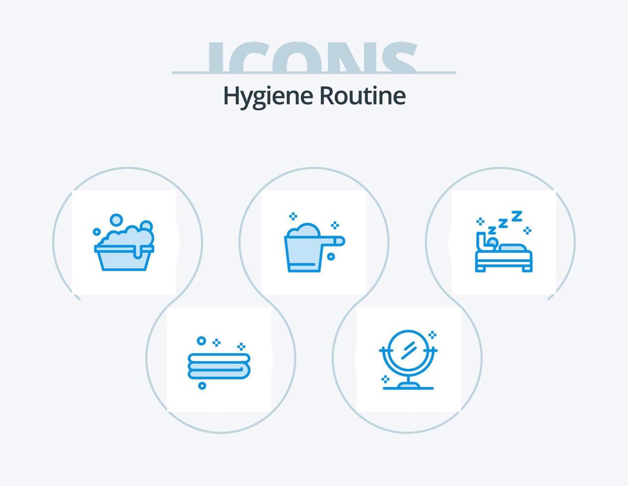 Hygiene Routine Blue Icon Pack 5 Icon Design. . clean. washing. bedroom. housekeeping vector