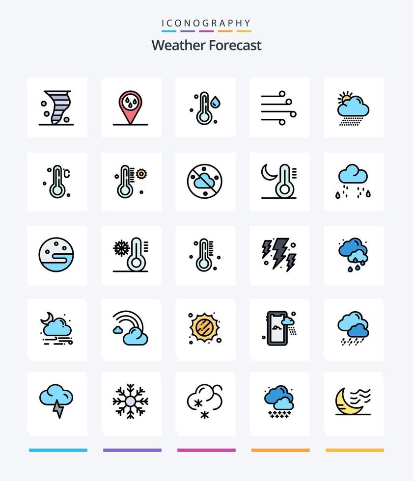 Creative Weather 25 Line FIlled icon pack  Such As rain. wind. rain. weather. blow vector