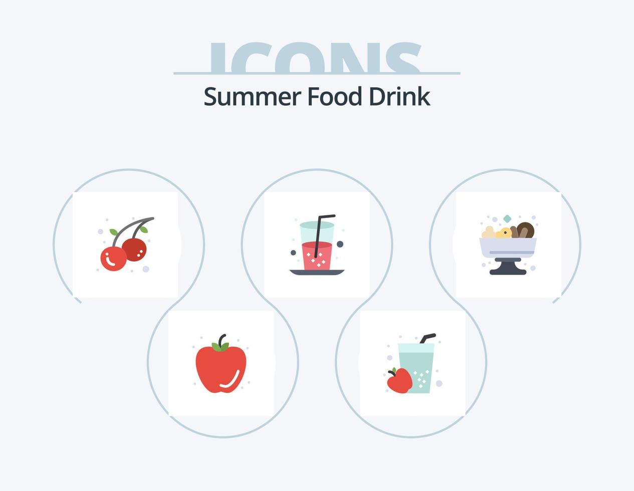 comida de verano bebida icono plano paquete 5 diseño de iconos. alimento. jugo. alimento. alimento. bebida vector