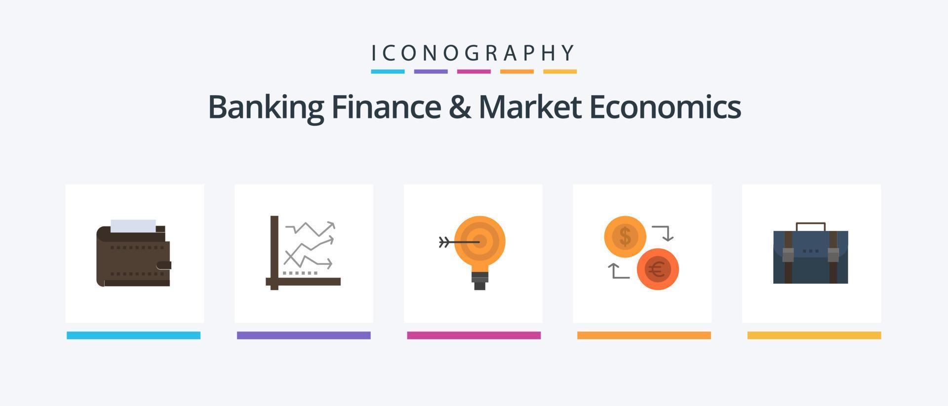 paquete de iconos de 5 planos de finanzas bancarias y economía de mercado que incluye idea. solución. analítico. meta. objetivo. diseño de iconos creativos vector