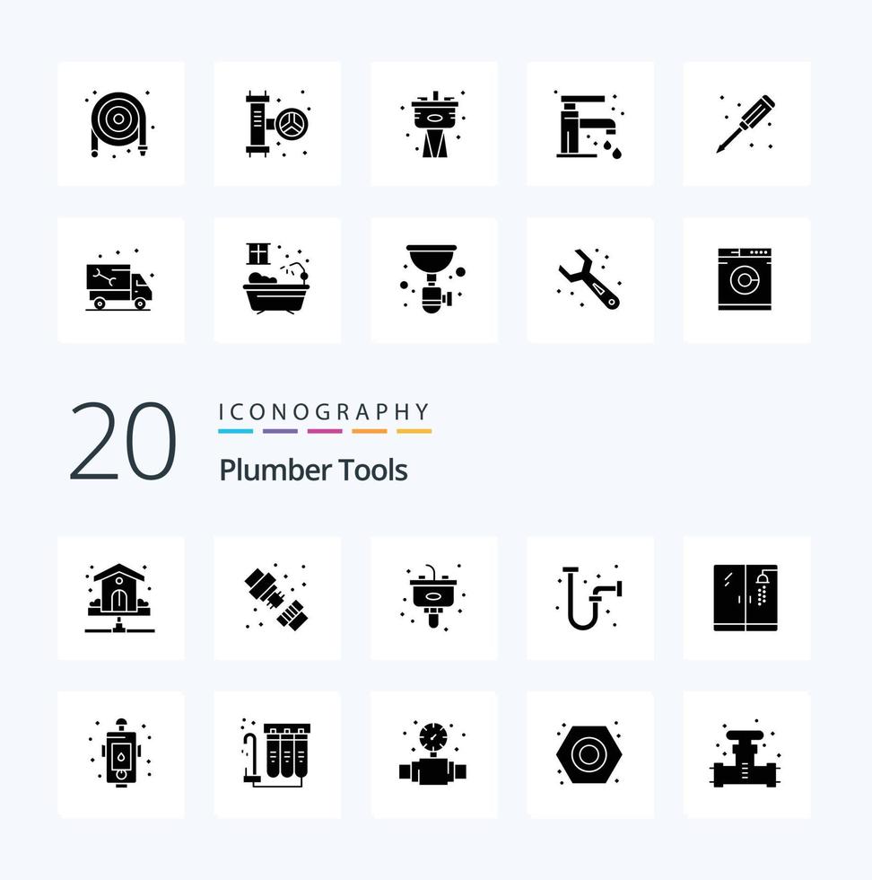 20 Plumber Solid Glyph icon Pack like plumber industrial plumbing drain sink vector