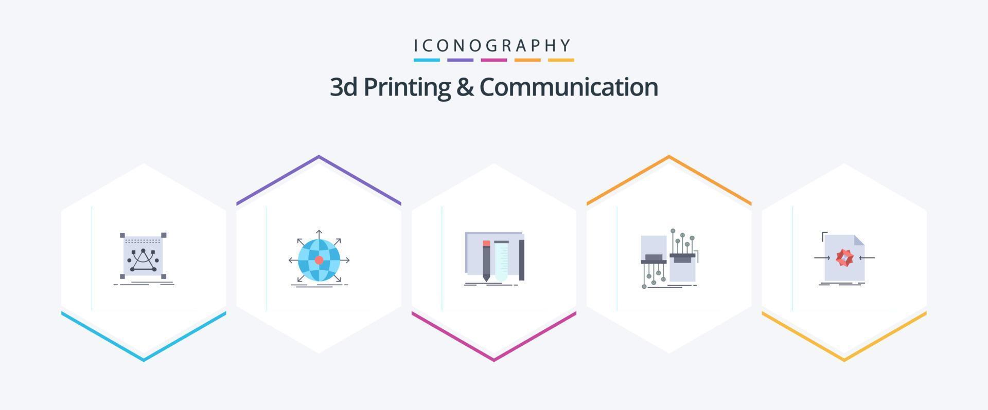 3d Printing And Communication 25 Flat icon pack including electronic. digital. network. tools. fab vector