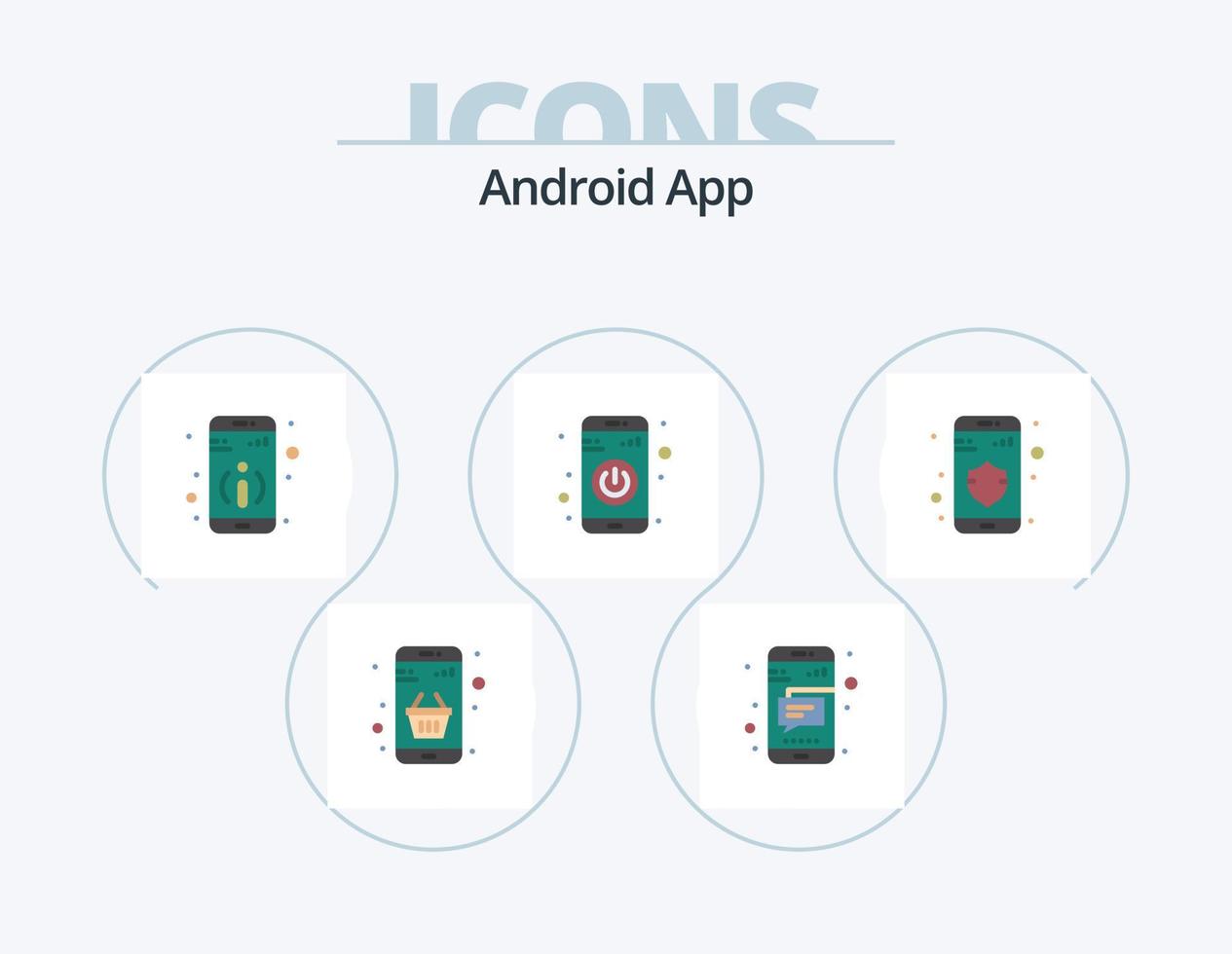 Diseño de icono de paquete de 5 iconos planos de aplicación de Android. privacidad. encender. texto. apagar. aplicación vector