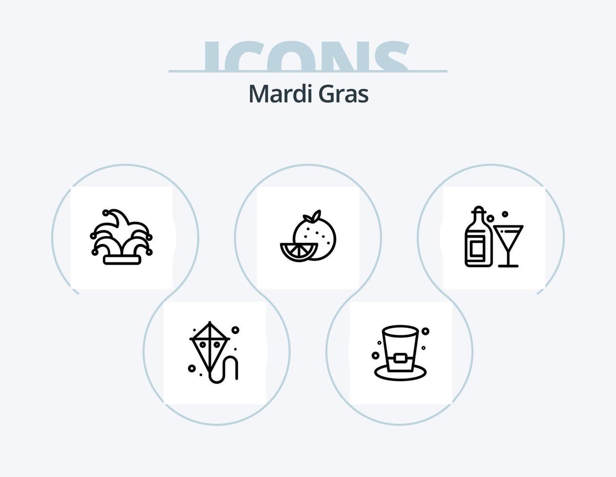 mardi gras line icon pack 5 diseño de iconos. tostado copas de champán alimento. celebracion. mascarilla vector