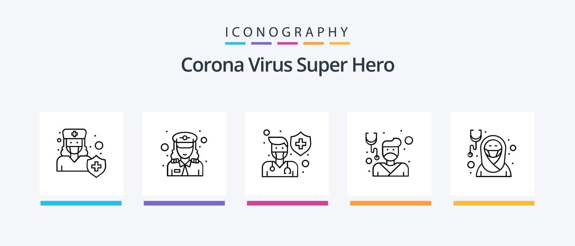 corona virus super héroe línea 5 paquete de iconos que incluye salud. salud. hospital. masculino. oficial. diseño de iconos creativos vector