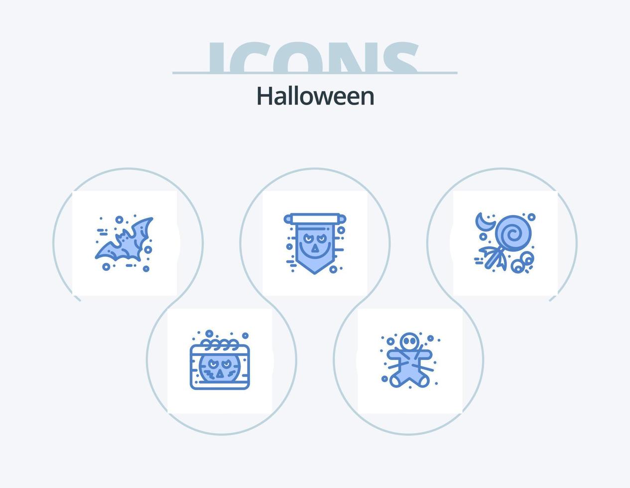 paquete de iconos azul de halloween 5 diseño de iconos. dulce. cráneo. murciélago. aterrador. bandera vector