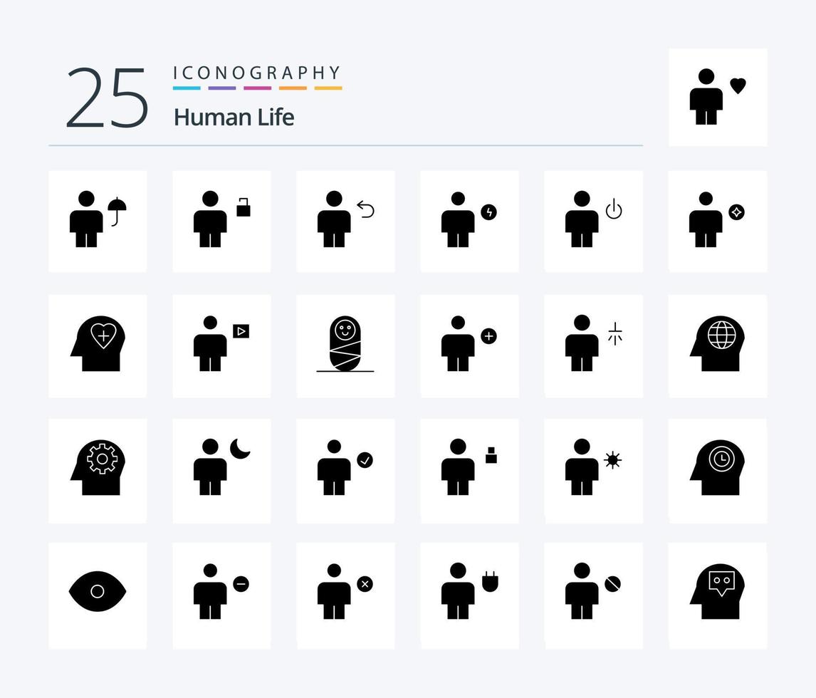 Human 25 Solid Glyph icon pack including electricity. avatar. padlock. return. body vector